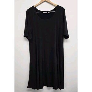 Susan Graver Classic Black Liquid Knit Dress Short Sleeve Size XL Stretch Career